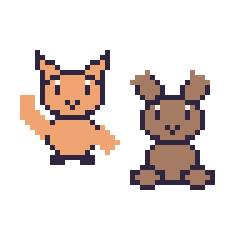 Pixel art Chat qui fait coucou et Renne assis, grille 48 × 48