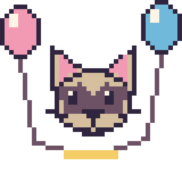 Modèle de pixel art Chat siamois avec des ballons sur une grille de 40 par 40 cases