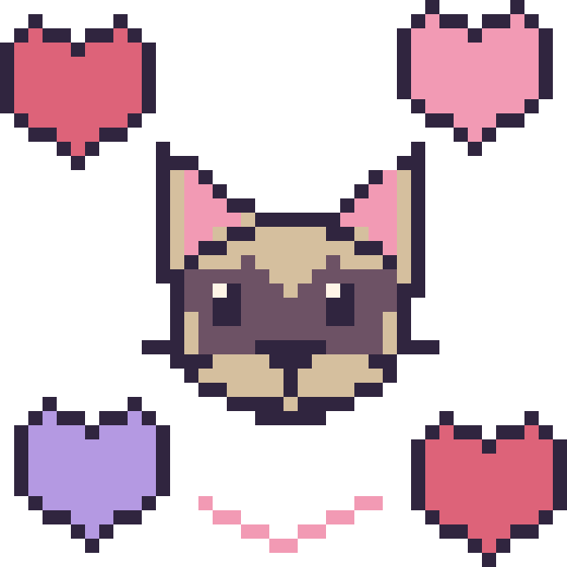 Modèle de pixel art Chat siamois avec des cœurs sur une grille de 40 par 40 cases