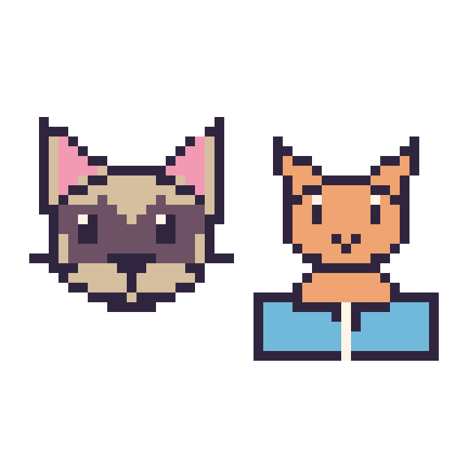 Modèle de pixel art Chat siamois et Chat avec un livre sur une grille de 48 par 48 cases