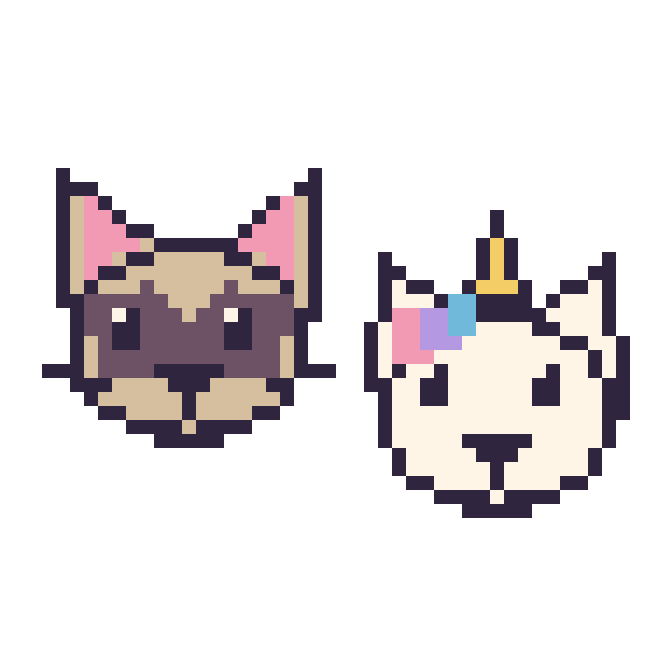 Modèle de pixel art Chat siamois et Licorne sur une grille de 48 par 48 cases
