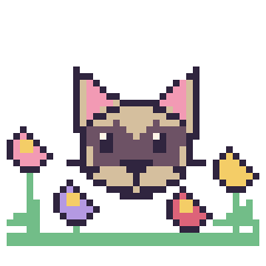 Pixel art Chat siamois dans le jardin, grille 40 × 40