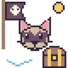 Pixel art Chat siamois en aventure pirate, grille 40 × 40