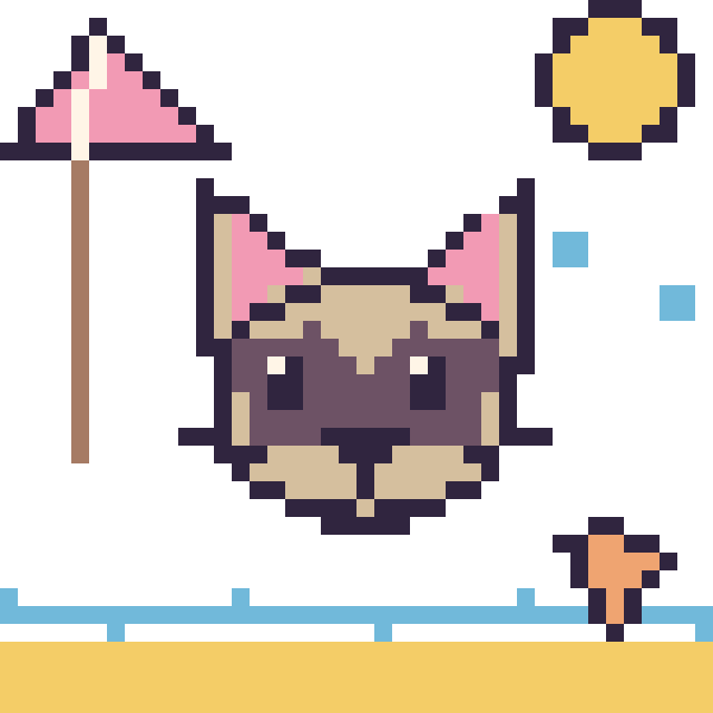 Modèle de pixel art Chat siamois à la plage sur une grille de 40 par 40 cases