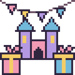 Pixel art Château pour un anniversaire, grille 40 × 40