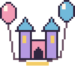 Pixel art Château avec des ballons, grille 40 × 40