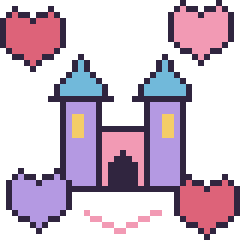 Pixel art Château avec des cœurs, grille 40 × 40