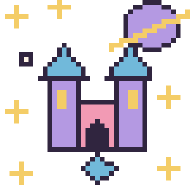 Modèle de pixel art Château dans l’espace sur une grille de 40 par 40 cases