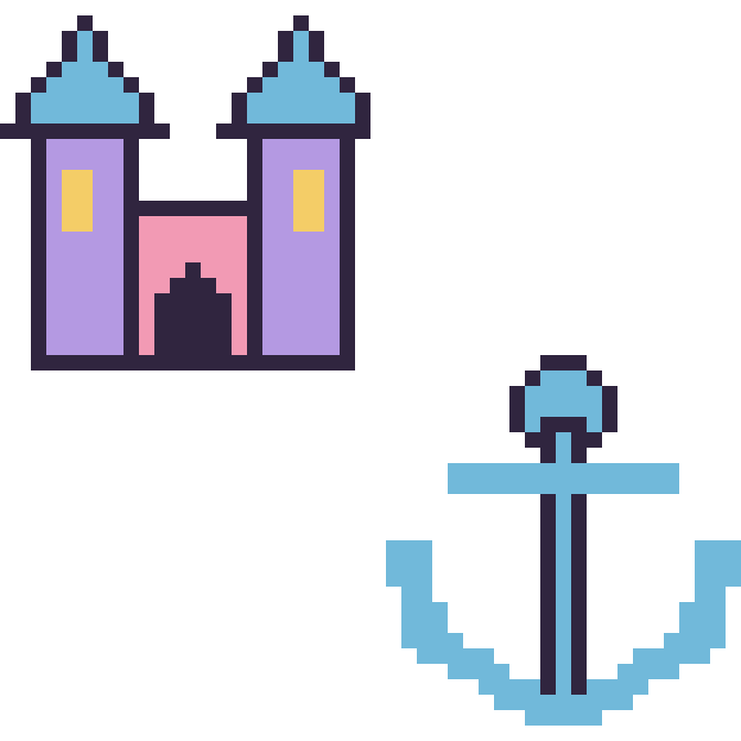 Modèle de pixel art Château et Ancre sur une grille de 48 par 48 cases