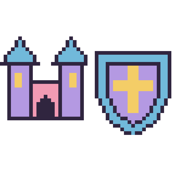 Modèle de pixel art Château et Bouclier sur une grille de 48 par 48 cases