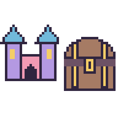 Pixel art Château et Coffre de pirate, grille 48 × 48