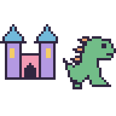 Pixel art Château et Dinosaure, grille 48 × 48