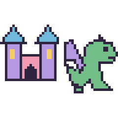 Pixel art Château et Dragon, grille 48 × 48