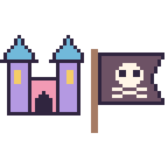 Pixel art Château et Drapeau pirate, grille 48 × 48
