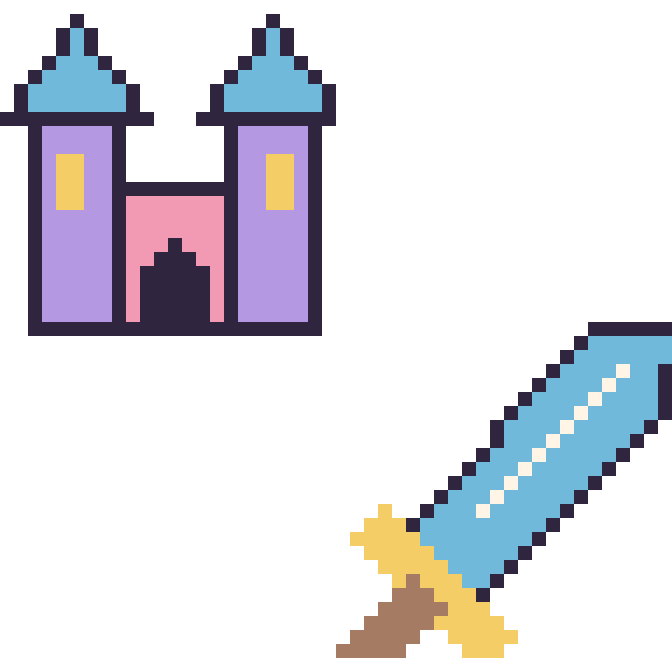Modèle de pixel art Château et Épée sur une grille de 48 par 48 cases