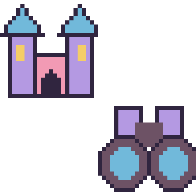 Modèle de pixel art Château et Jumelles sur une grille de 48 par 48 cases