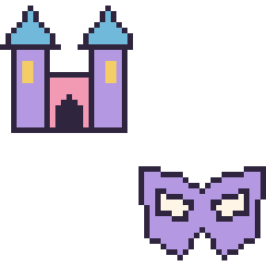 Pixel art Château et Masque de super-héros, grille 48 × 48