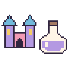 Pixel art Château et Potion, grille 48 × 48