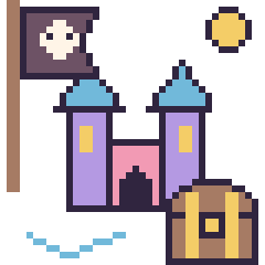 Pixel art Château en aventure pirate, grille 40 × 40