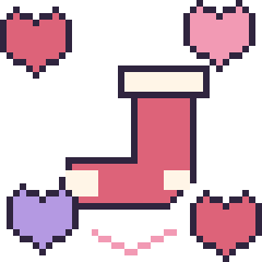 Pixel art Chaussette de Noël avec des cœurs, grille 40 × 40