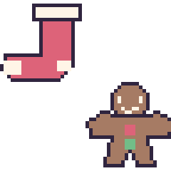 Pixel art Chaussette de Noël et Bonhomme en pain d'épices, grille 48 × 48