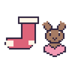 Pixel art Chaussette de Noël et Renne avec un cœur, grille 48 × 48