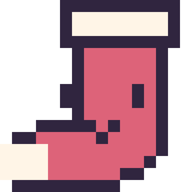 Modèle de pixel art Chaussette de Noël kawaii 16 × 16 sur une grille de 16 par 16 cases