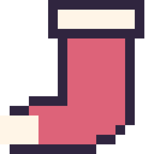 Modèle de pixel art Chaussette de Noël simple 16 × 16 sur une grille de 16 par 16 cases