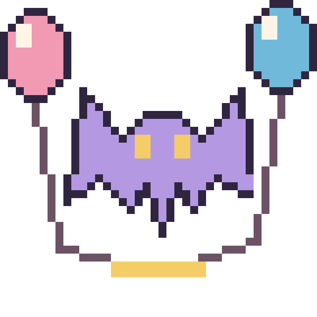 Modèle de pixel art Chauve-souris avec des ballons sur une grille de 40 par 40 cases