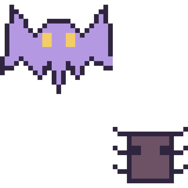 Modèle de pixel art Chauve-souris et Araignée Minecraft 16 × 16 sur une grille de 40 par 40 cases