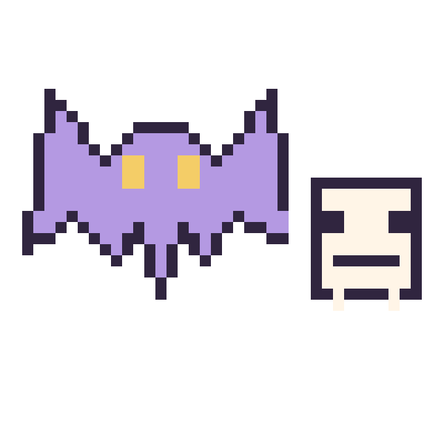 Modèle de pixel art Chauve-souris et Squelette Minecraft 16 × 16 sur une grille de 40 par 40 cases