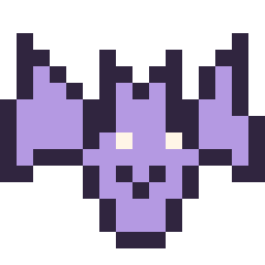 Pixel art Chauve-souris kawaii 16 × 16, grille 16 × 16