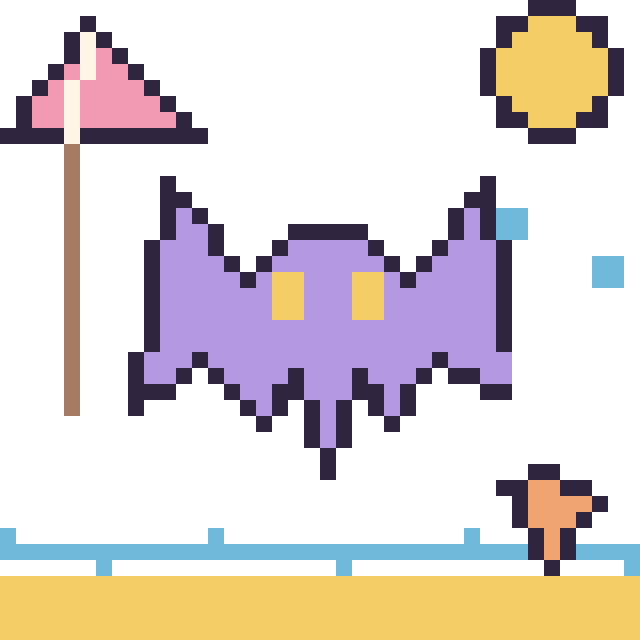 Modèle de pixel art Chauve-souris à la plage sur une grille de 40 par 40 cases
