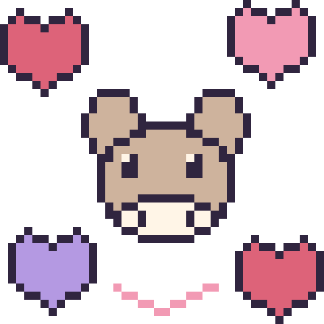 Modèle de pixel art Chèvre avec des cœurs sur une grille de 40 par 40 cases