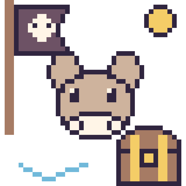 Modèle de pixel art Chèvre en aventure pirate sur une grille de 40 par 40 cases
