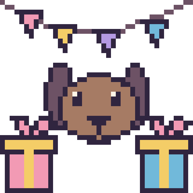Modèle de pixel art Chien pour un anniversaire sur une grille de 40 par 40 cases