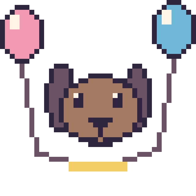 Modèle de pixel art Chien avec des ballons sur une grille de 40 par 40 cases