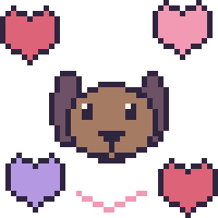 Pixel art Chien avec des cœurs, grille 40 × 40