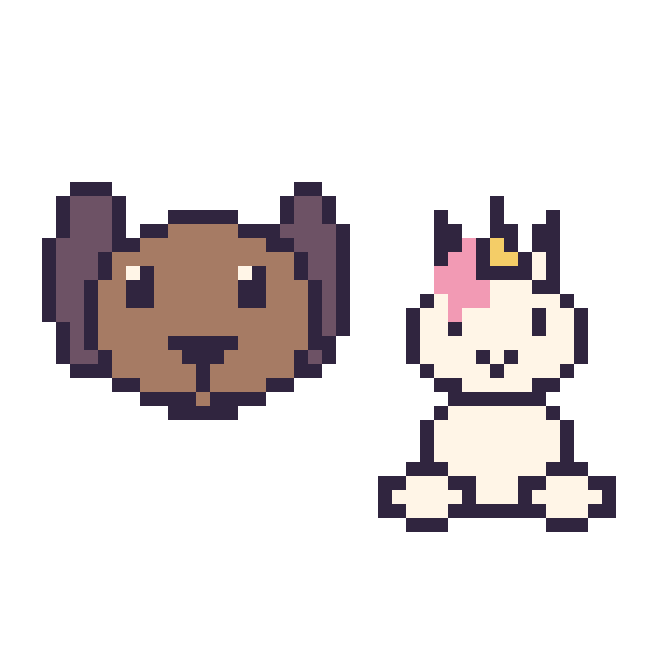 Modèle de pixel art Chien et Licorne assis sur une grille de 48 par 48 cases