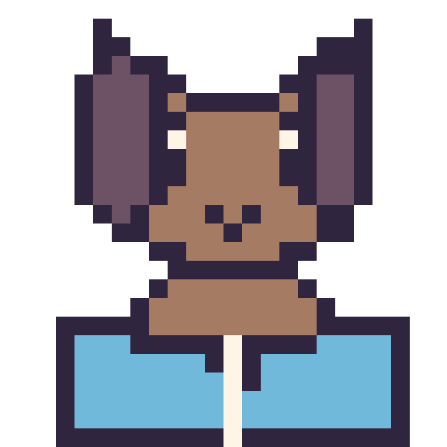 Modèle de pixel art Chien avec un livre sur une grille de 24 par 24 cases