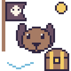 Pixel art Chien en aventure pirate, grille 40 × 40