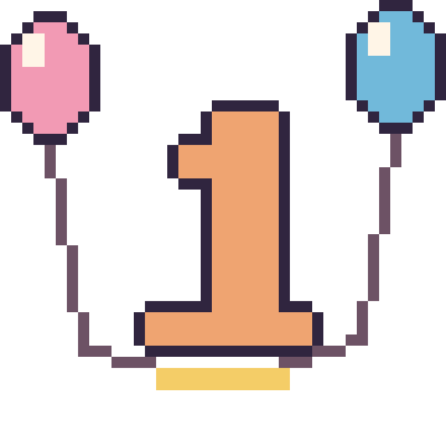 Modèle de pixel art Chiffre 1 avec des ballons sur une grille de 40 par 40 cases