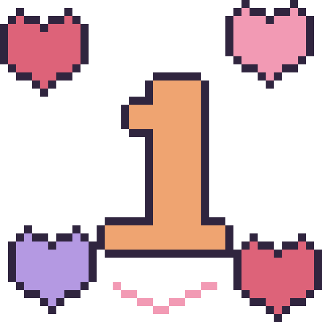 Modèle de pixel art Chiffre 1 avec des cœurs sur une grille de 40 par 40 cases