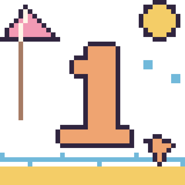 Modèle de pixel art Chiffre 1 à la plage sur une grille de 40 par 40 cases