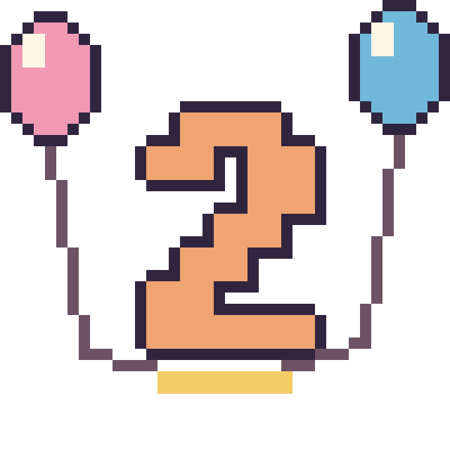 Modèle de pixel art Chiffre 2 avec des ballons sur une grille de 40 par 40 cases