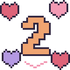 Pixel art Chiffre 2 avec des cœurs, grille 40 × 40