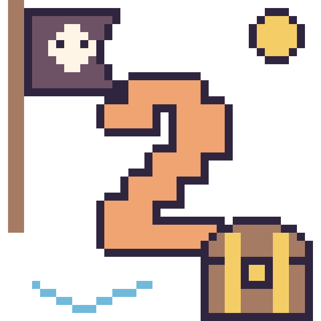 Modèle de pixel art Chiffre 2 en aventure pirate sur une grille de 40 par 40 cases