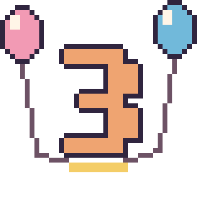Modèle de pixel art Chiffre 3 avec des ballons sur une grille de 40 par 40 cases