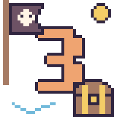 Pixel art Chiffre 3 en aventure pirate, grille 40 × 40