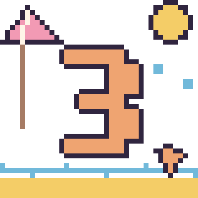 Modèle de pixel art Chiffre 3 à la plage sur une grille de 40 par 40 cases
